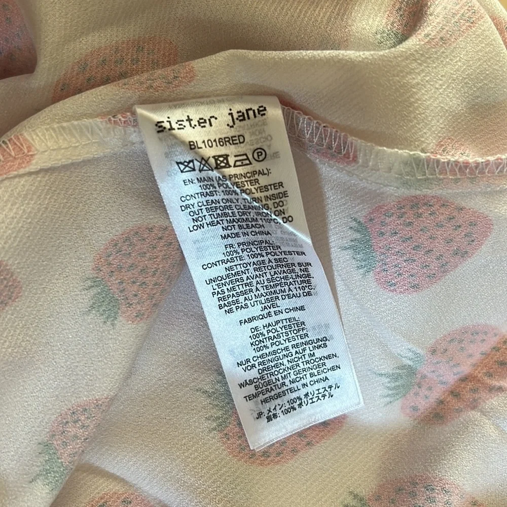 SOLD** Sister Jane Strawberry Court white silk red print bow tie blouse top M - Picture 8 of 9